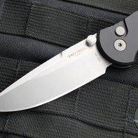 Protech TR-3 Integrity- Manual Button Lock Knife- Smooth Black Handle- Stonewash S35VN Steel Blade  INT101