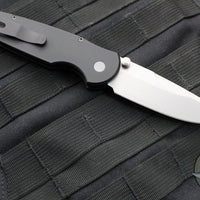 Protech TR-3 Integrity- Manual Button Lock Knife- Smooth Black Handle- Stonewash S35VN Steel Blade  INT101