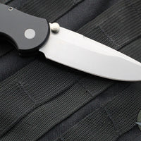 Protech TR-3 Integrity- Manual Button Lock Knife- Smooth Black Handle- Stonewash S35VN Steel Blade  INT101