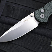 Protech TR-3 Integrity- Manual Button Lock Knife- Relic Pattern Green Handle- Stonewash S35VN Steel Blade  INT105-GREEN