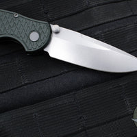 Protech TR-3 Integrity- Manual Button Lock Knife- Relic Pattern Green Handle- Stonewash S35VN Steel Blade  INT105-GREEN