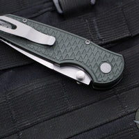 Protech TR-3 Integrity- Manual Button Lock Knife- Relic Pattern Green Handle- Stonewash S35VN Steel Blade  INT105-GREEN