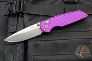 Protech TR-3 Integrity- Manual Button Lock Knife- Relic Pattern Purple Handle- Stonewash S35VN Steel Blade  INT105-PURPLE