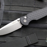 Protech TR-3 Integrity- Manual Button Lock Knife- Reptile Pattern Black Handle- Stonewash S35VN Steel Blade  INT105-Reptile