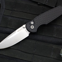 Protech TR-3 Integrity- Manual Button Lock Knife- Relic Pattern Black Handle- Stonewash S35VN Steel Blade  INT105