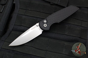 Protech TR-3 Integrity- Manual Button Lock Knife- Relic Pattern Black Handle- Stonewash S35VN Steel Blade  INT105