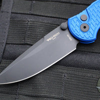 Protech TR-3 Integrity- Manual Button Lock Knife- Relic Pattern Blue Handle- Black DLC S35VN Steel Blade  INT106-BLUE