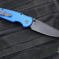 Protech TR-3 Integrity- Manual Button Lock Knife- Relic Pattern Blue Handle- Black DLC S35VN Steel Blade  INT106-BLUE