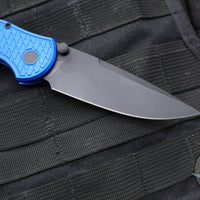 Protech TR-3 Integrity- Manual Button Lock Knife- Relic Pattern Blue Handle- Black DLC S35VN Steel Blade  INT106-BLUE