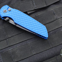 Protech TR-3 Integrity- Manual Button Lock Knife- Relic Pattern Blue Handle- Black DLC S35VN Steel Blade  INT106-BLUE