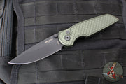 Protech TR-3 Integrity- Manual Button Lock Knife- Relic Pattern Green Handle- Black DLC S35VN Steel Blade  INT106-GREEN