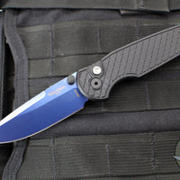 Protech TR-3 Integrity- Manual Button Lock Knife- Black Relic Pattern Handle- Sapphire Blue S35VN Steel Blade  INT106-SB