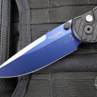 Protech TR-3 Integrity- Manual Button Lock Knife- Black Relic Pattern Handle- Sapphire Blue S35VN Steel Blade  INT106-SB