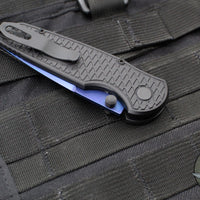 Protech TR-3 Integrity- Manual Button Lock Knife- Black Relic Pattern Handle- Sapphire Blue S35VN Steel Blade  INT106-SB