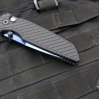 Protech TR-3 Integrity- Manual Button Lock Knife- Black Relic Pattern Handle- Sapphire Blue S35VN Steel Blade  INT106-SB