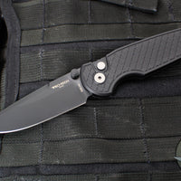 Protech TR-3 Integrity- Manual Button Lock Knife- Black Relic Pattern Handle- Black DLC S35VN Steel Blade  INT106