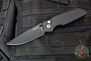 Protech TR-3 Integrity- Manual Button Lock Knife- Black Relic Pattern Handle- Black DLC S35VN Steel Blade  INT106