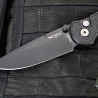 Protech TR-3 Integrity- Manual Button Lock Knife- Black Relic Pattern Handle- Black DLC S35VN Steel Blade  INT106