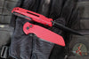 Protech TR-3 Integrity- Manual Button Lock Knife- Reptile Pattern Red Finished Handle- Black DLC Magnacut Steel Blade INT1106-REPTILE Red