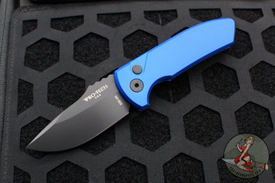 Protech Les George SBR Short Bladed Rockeye Out The Side (OTS)- Smooth Blue Handle- Black Blade LG403-BLUE