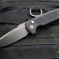 Protech Les George Rockeye Out The Side (OTS) Auto- Textured Black Handle- Smokey Gray DLC Finished D2 Steel Blade LG325-D2