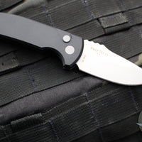 Protech Les George SBR- Short Bladed Rockeye Out The Side (OTS) Auto- LEFT HANDED- Smooth Black Handle- Stonewash Blade LG401-LH SBR