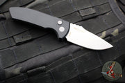 Protech Les George SBR- Short Bladed Rockeye Out The Side (OTS) Auto- LEFT HANDED- Smooth Black Handle- Stonewash Blade LG401-LH SBR