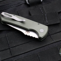 Protech Les George SBR Short Bladed Rockeye Out The Side (OTS) Auto- Green Handle- Stonewash Blade LG405-GREEN