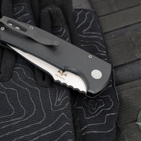 Protech Les George SBR Short Bladed Rockeye Out The Side (OTS)- Black Handle- Stonewash/ Satin S35-VN Blade LG405
