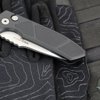 Protech Les George SBR Short Bladed Rockeye Out The Side (OTS)- Black Handle- Stonewash/ Satin S35-VN Blade LG405