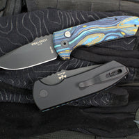 Protech Les George SBR Short Bladed Rockeye (OTS) Auto- G-Carta Starry Night Micarta Top Handle- Thick Black Aluminum Bottom- Black DLC Blade LG423-Starry Night