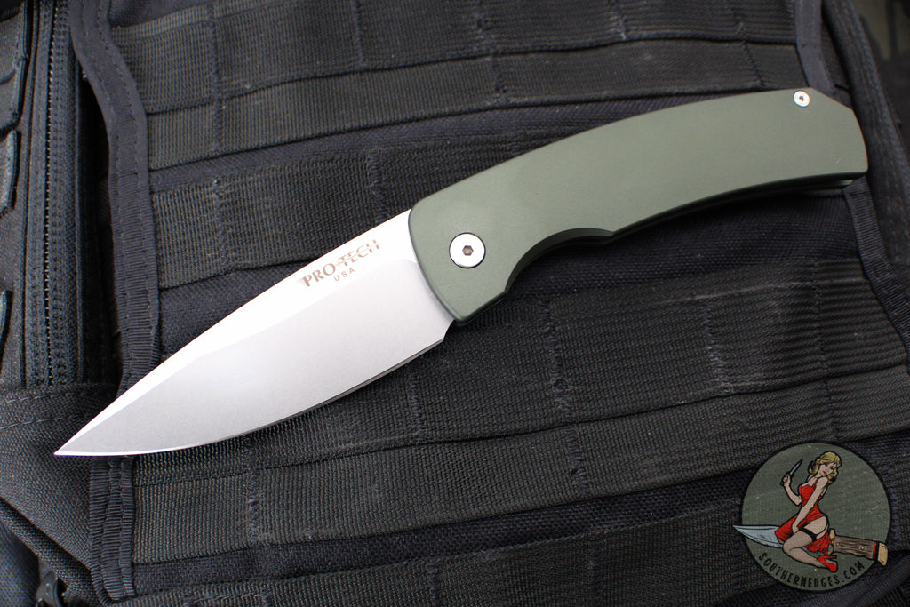 Protech Magic 2 "Whiskers" OTS Auto Knife- Green Smooth Body- Stonewash Blade M2601-GREEN