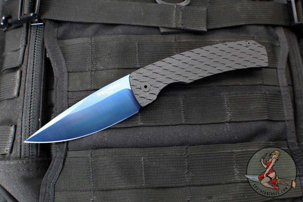 Protech Magic 2 "Whiskers" OTS Auto Knife-  Black Feather Textured Body- Sapphire Blue PVD Blade M2603-F SB