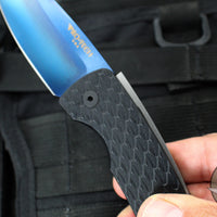 Protech Magic 2 "Whiskers" OTS Auto Knife-  Black Feather Textured Body- Sapphire Blue PVD Blade M2603-F SB