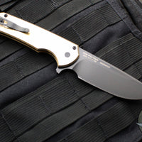 Protech Mordax Flipper-  Stonewashed Aluminum Bronze Handle- Black DLC Magnacut Blade- Black Lip Pearl Button Serial Number 17 Of 150