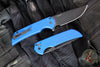 Protech Mordax Flipper- Smooth Blue Finished Handle- Black DLC Magnacut Blade- Black Lip Pearl Button MX103-LTD BLUE