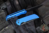Protech Mordax Flipper- Smooth Blue Finished Handle- Black DLC Magnacut Blade- Black Lip Pearl Button MX103-LTD BLUE