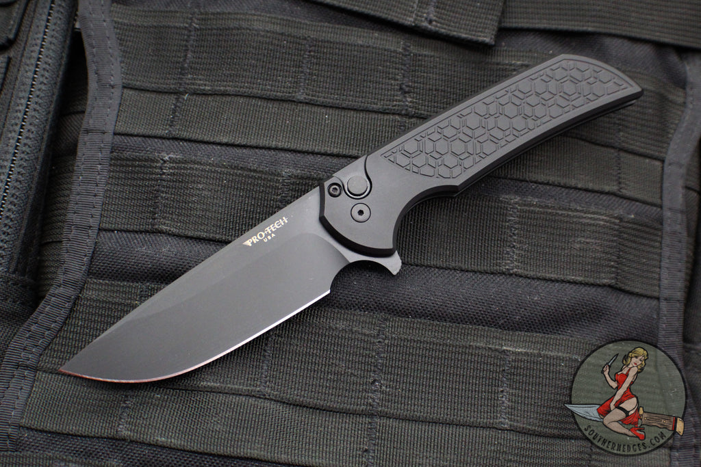 Protech Mordax Flipper- Gridlock Textured Black Handle- Black DLC Magnacut Blade MX106-Gridlock