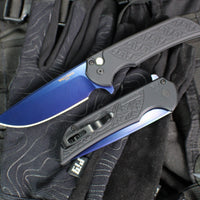 Protech Mordax Flipper- Nexus Textured Black Handle- Sapphire Blue PVD Magnacut Blade MX106-SB NEXUS