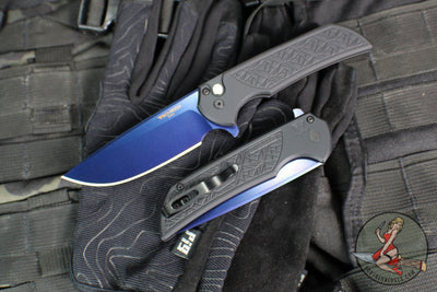 Protech Mordax Flipper- Nexus Textured Black Handle- Sapphire Blue PVD Magnacut Blade MX106-SB NEXUS