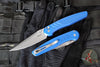 Protech Avalon- Peace Neighbor Deisgn- Manual Button Lock Knife- Knurled Battleworn Blue Aluminum Handle- Stonewash Magnacut Steel Blade PN1101-BW Blue