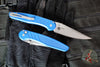 Protech Avalon- Peace Neighbor Deisgn- Manual Button Lock Knife- Knurled Battleworn Blue Aluminum Handle- Stonewash Magnacut Steel Blade PN1101-BW Blue