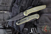 Protech Avalon- Peace Neighbor Deisgn- Manual Button Lock Knife- Knurled Battleworn Green Handle- Black DLC Magnacut Steel Blade PN1103-BW Green