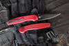 Protech Avalon- Peace Neighbor Deisgn- Manual Button Lock Knife- Knurled Red Handle- Black DLC Magnacut Steel Blade PN1103-RED