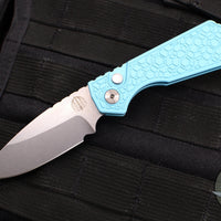 Protech Pro Strider PT Plus- Gridlock Textured Blue Body- Stonewash Magnacut Steel Blade- Pearl Inlaid Button PT205-GRIDLOCK LTD T. BLUE