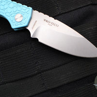 Protech Pro Strider PT Plus- Gridlock Textured Blue Body- Stonewash Magnacut Steel Blade- Pearl Inlaid Button PT205-GRIDLOCK LTD T. BLUE