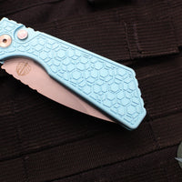 Protech Pro Strider PT Plus- Gridlock Textured Blue Body- Stonewash Magnacut Steel Blade- Pearl Inlaid Button PT205-GRIDLOCK LTD T. BLUE