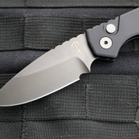 Protech Pro Strider PT Plus- Solid Black Body- Smokey Grey DLC Magnacut Steel Blade PT221