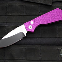 Protech Pro Strider PT + Custom- Purple Gridlock Textured Handle- Two-Tone Black DLC/Satin Magnacut Blade- Pearl Inlaid Button 2024 PT+ Custom 008