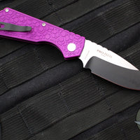 Protech Pro Strider PT + Custom- Purple Gridlock Textured Handle- Two-Tone Black DLC/Satin Magnacut Blade- Pearl Inlaid Button 2024 PT+ Custom 008